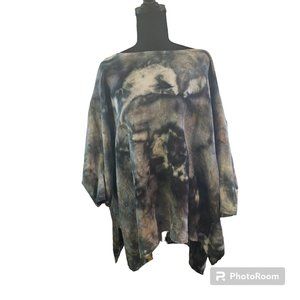Upcycled Boho Bohemian Venti6 Poncho/Tunic Shirt Hand Tie-dyed Black and Grey